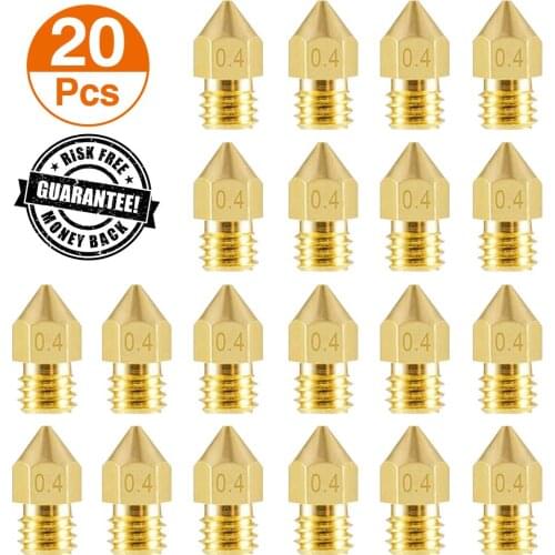 20PCS 3D Printer Nozzles, Upgrade Abrasion Resistant 0.4mm MK8 Extruder Nozzles Brass 3D Extruder Nozzle for 3D Printer Anet A8
