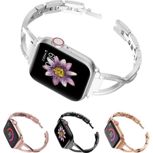 Slim Strap for Apple Watch Band 40mm 38mm 44mm 42mm Women Bling Wristband for iWatch SE Series 6 5 4 3 2 Metal Stylish Bracelet