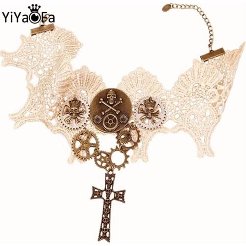 YiYaoFa Lace Gear Choker Necklace for Women Accessories Jesus Cross Cosplay Jewelry Necklace Collar Party Jewelry Y464