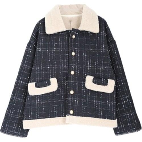 Womens Short Jacket 2020 New Autumn Winter Coats Thick Warm Loose Lamb Plush Wind Cotton Jackets Girls Outerwear m762