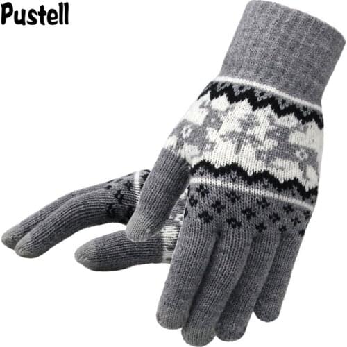 Women Knitted Gloves Winter Fashion Full Finger Mittens Women Soft Christmas Deer Pattern Touch Screen Women Knit Gloves