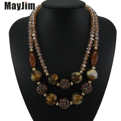 MayJim Statement Vintage Big Choker crystal double bead Chain Necklace Women Natural pattern bohemian Necklaces Pendants Fashion