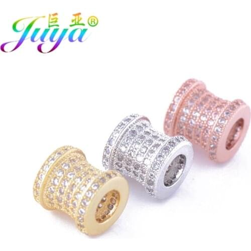 Gold/Rose Gold Micro Pave Zircon Big Hole Hollow Metal Beads For Women Handmade Beadwork Charms Beading Jewelry Making
