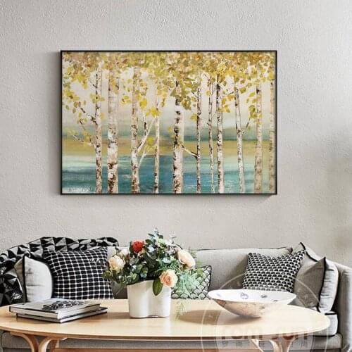 Abstract Golden Tree Forest Canvas Painting Artistic Vintage Old Poster And Print Fashion Wall Art Picture For Living Room Decor
