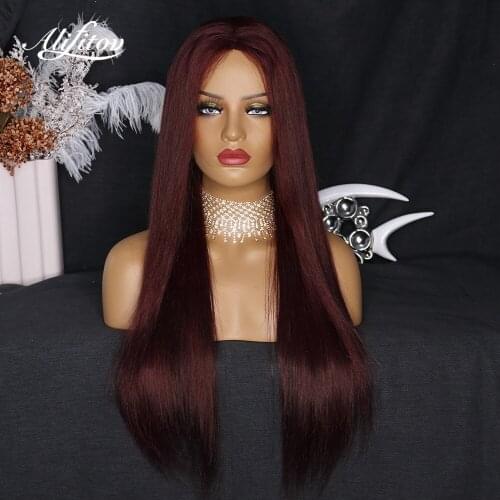 ALIFITOV Burgundy Lace Front Wigs Straight Human Hair Wigs Transparent Lace Wigs With Baby Hair For Women