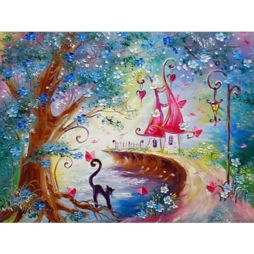 Diamond Embroidery Black cat in dream Cartoon Handmade Diamond Painting Needlework Mosaic Cross Stitch Home Decor