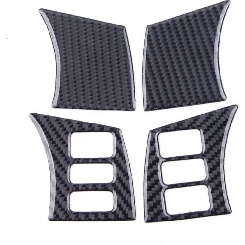 Beler Black 4pcs Carbon Fiber Interior Steering Wheel Panel Button Cover Trim Frame Decoration Fit For Nissan 350Z 2006-2009