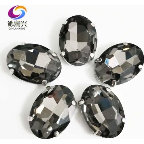 Free shipping Gray oval shape High quality Glass Crystal flatback sew on claw rhinestones,Diy/Clothing accessories SWT03