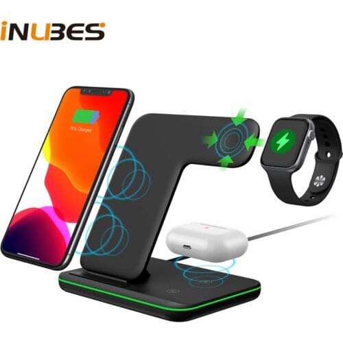 15W LED 3 In 1 Fast Wireless Charger For iPhone 12 Wireless Charging Stand For Airpods Apple Watch Dock Station For Samsung Buds