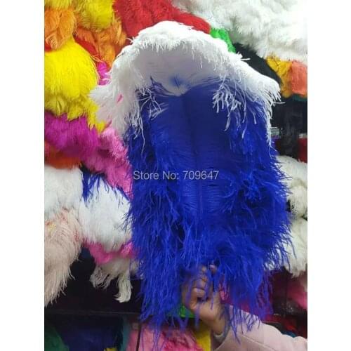Big Feathers ! 20Pcs/Lot! 60-65cm White+Royal Blue Two Tone High Quality Ostrich Feathers for stage and Home decoration