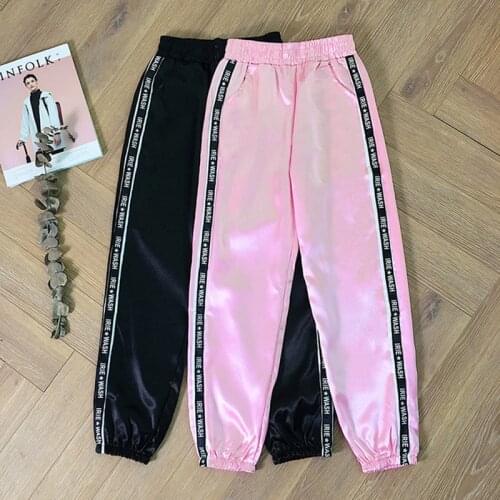 Casual Joggers Women Sweatpants Pocket Satin Women Sport Pants Glossy Ribbon Trousers Loose Harem Pants Sweatpants Baggy Pants