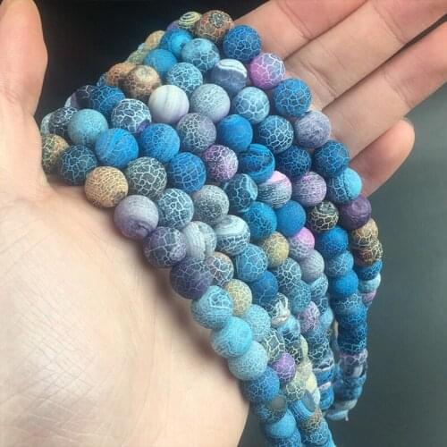 Natural Stone Beads Frost Colorful Cracked Dream Fire Dragon Veins Agates Beads For Jewelry Making DIY Bracelet 15‘’ 6/8/10mm