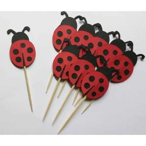 Double-sided ladybug wedding cupcake toppers birthday Food Picks toothpick Bridal baby shower Bachelorette party decorations