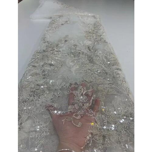 French Lace Fabric with beads and sequin L-688686 High Quality Nigerian Lace Fabric African Tulle Lace Fabric For Wedding Party