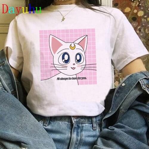 Kawaii Funny Cat Graphic Tees Women Summer Top Cartoon Cat T Shirt Japanese Style Aesthetic Harajuku Tshirt Ulzzang Shirt Female
