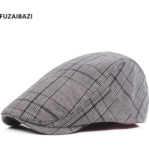 FUZAIBAZI Fashion New Adjustable Mens Cotton Plaid Berets Snapback Spring Autumn Woman Leisure Tourism Sunshade Hat Casquette