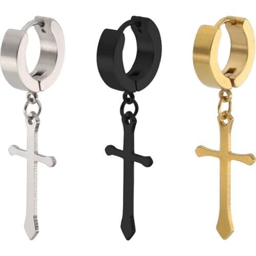 Korean Fashion Cross Pendant Arc Titanium Ear Clip Anti Allergy Unisex Ear Bucks Allergy Men and Women Common