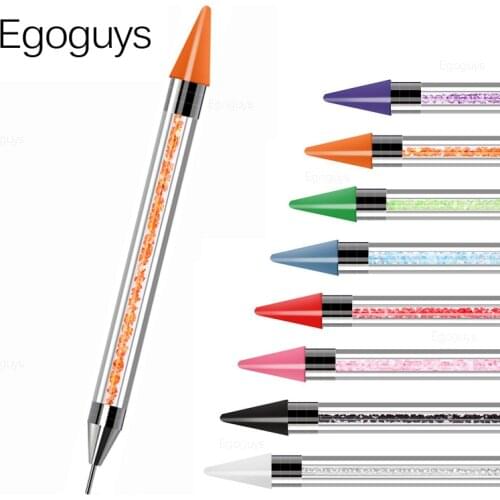 Colourful 2 Way Acrylic Steel Dotting Wax Pen Crystal Picking Picker Nail Art Drill Pencil Silicone Head Manicure Studs Dotter