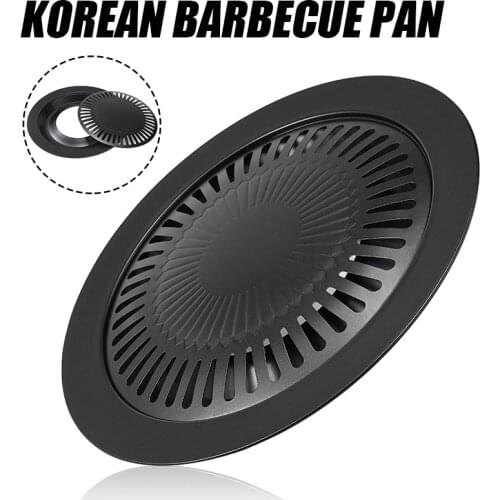 Barbecue Round Plate Korean BBQ Grill Iron Plate Non-Stick Home Outdoor Picnic Smokeless Barbecue Grill Pan Tray BBQ Tool