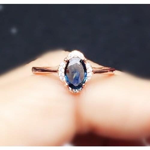 Natural real dark sapphire small ring 925 sterling silver 5*7mm 1ct gemstone Per jewelry Fine jewelry Women rings X215124