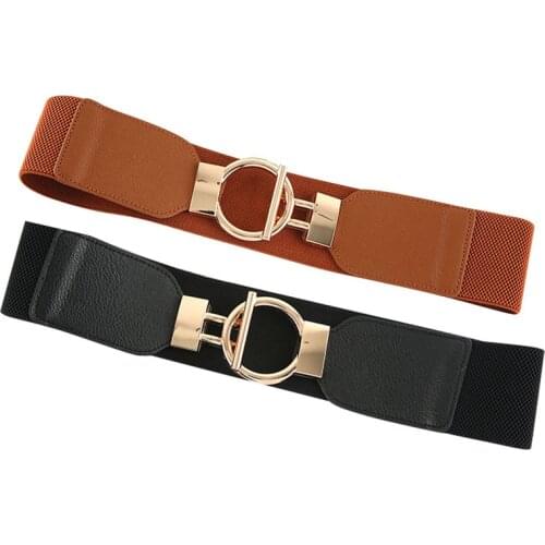 Women Fashion metal buckle Waist corset wide Elastic Stretch leather Cummerbunds ladies Party dress Belt waistband accessories