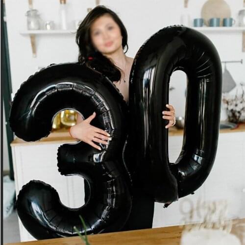 40inch Jumbo Black Number Balloon Aluminum Foil Digital Figure Helium Balloon Baby Shower Adult Birthday Party New Year Decor