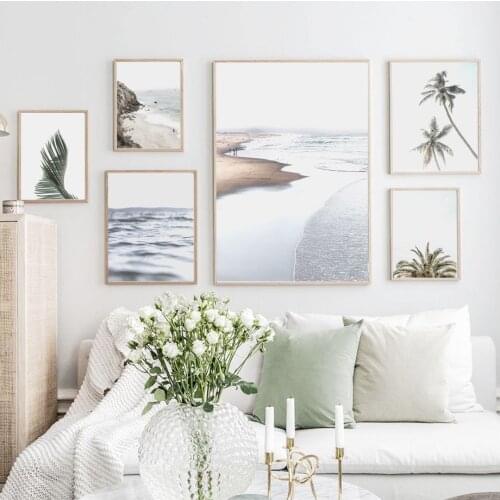 Wall Art Canvas Painting Coconut Tree Palm Leaves Sunny Beach Sea Nordic Posters And Prints Wall Pictures For Living Room Decor