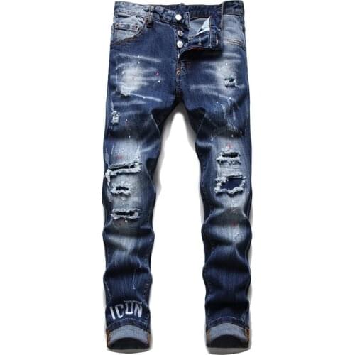 New Italian Fashion Brand Dsquared2 Mens Frayed Micro-Elastic Slim Jeans d2