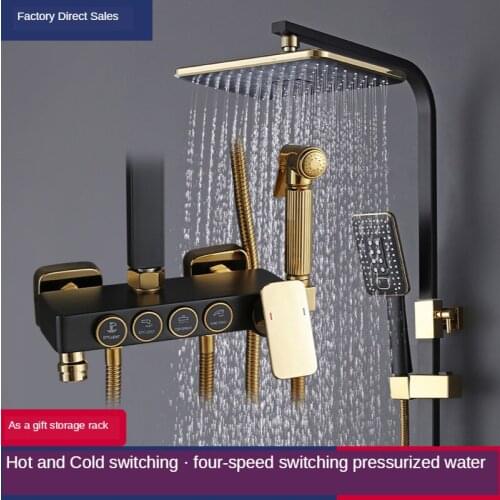 New Black Bathroom Shower Set Household Thermostatic Black Gold Shower Copper Pressurized Nozzle Shower Toiletries