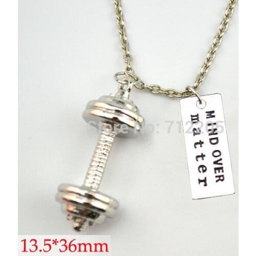 New product Fitness Weightlifting jewelry 10pcs a lot Dumbbell barbell and MIND OVER matter Gym sport necklace