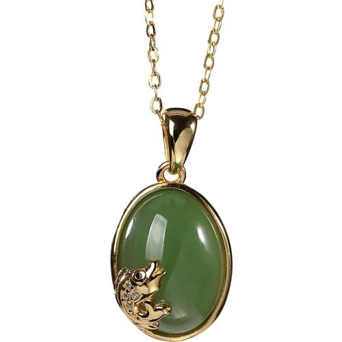 S925 sterling silver gold-plated natural Hetian jade pendant retro simple temperament Carp Lady pendant
