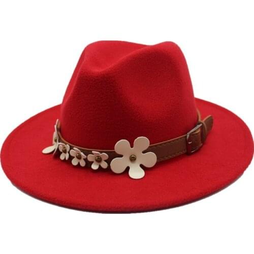 Seioum Autumn and winter women fedora hat 5 flowers classical sombrero hairy headscarf wool cap sunshade boys high quality hats