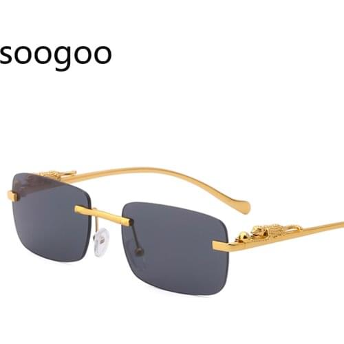 Rimless Rectangle Sunglasses Women 2021 Luxury Brand Fashion Blue Light Frame Leopard Shade Small Square Sun Glasses For Men