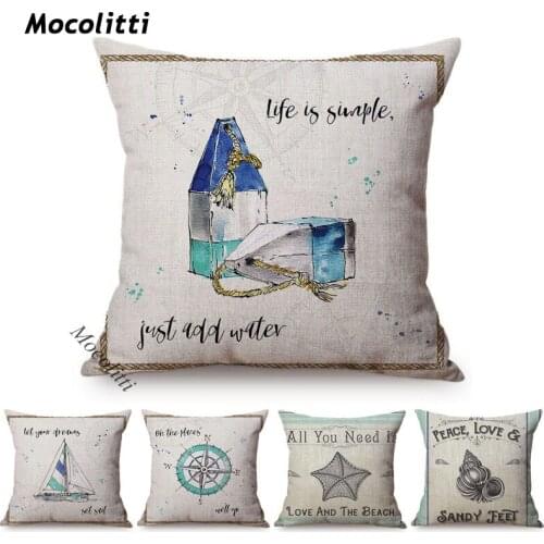 Mediterranean Style Cushion Covers Ocean Conch Boat Navigation Poster Decorative Office Sofa Chair Pillow Cases Cojines 45x45cm
