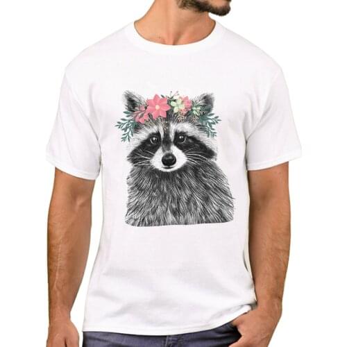 TEEHUB Hot Sales Cute Flowers Raccoon Men T-Shirt Retro Raccoon Floral Crown Printed T Shirts Short Sleeve Tshirts Cool Tee