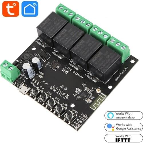 4CH WiFi Relay Smart Momentary Switch Module Inching Self-locking Tuya Smart Life APP Remote Control Work with Alexa Google Home