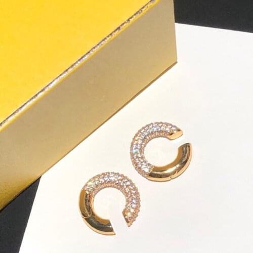 YPAY8 Luxury brand jewelry half cylinder earrings for women stones round letter stud earring rose gold three color