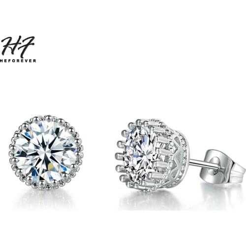Classic Crown Stud Earrings for Women Sliver Color AAA+CZ Crystal Vintage Wedding Jewelry Valentines Day Present E848