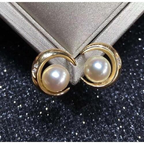 MADALENA SARARA 7-7.5mm Saltwater Pearl Women Earrings 18K Gold Plum Moon Style Natural White Pearl Earrings