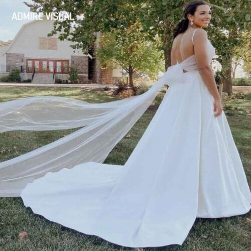 Newest Wedding Dress A-Line Satin Deep V-Neck Neckline Long Open-Back Plus Sizes Bride Gown 2021 Vestidos De Novia