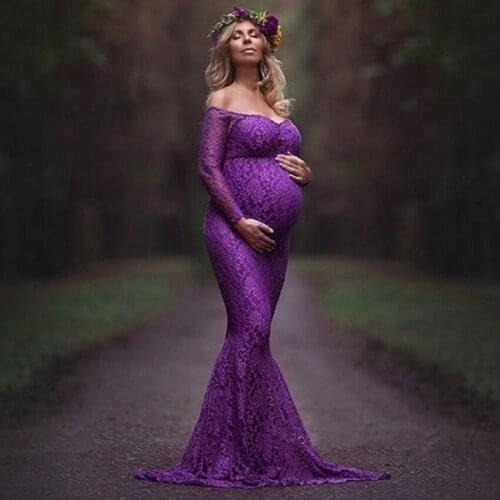 2021 Summer Fashion elegant vestidos lace yarn long sleeve mermaid pregnancy dress photography clothes for pregnant women