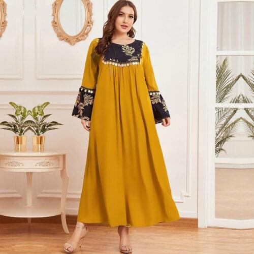 Dress Middle East Temperament Large Swing Round Neck Printed Sequins Tassels Slim Ladies Oversized Long Skirt Spring And Summer