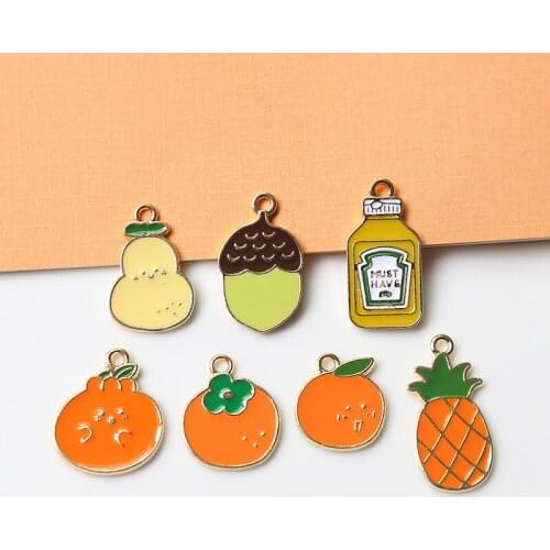 10pcs Fruit cartoon version earing for woemn 2020 trend orange pear pineapple chestnut pendant jewelry key ring pendant material