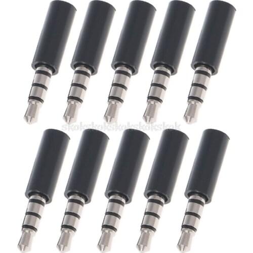 10 Pcs Gold 4 Pole 3.5mm Male Stereo Earphone Headphone Jack Plug Soldering White O24 dropship
