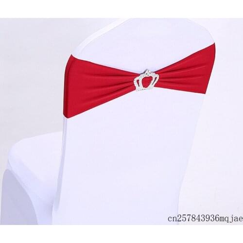 100pcs Wedding Chair Sashes with Crown Shape Buckle Spandex Lycra Chair Bands for Party Birthday Wedding Chair Decoration