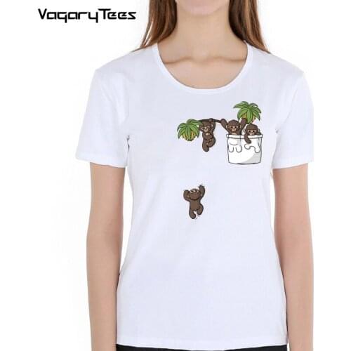 2019 Trendy Funny Cartoon animals T shirt Women naughty Pocket Koala Bears sloth raccoon T-shirt Summer Tops Cool Tees
