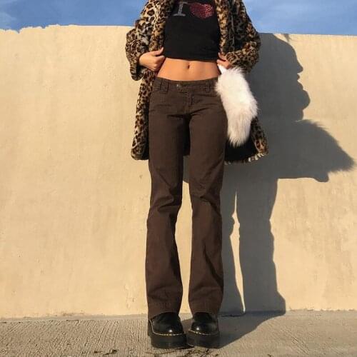 2021 Low Waist Vintage Brown Jeans Women Y2K Aesthetic Streetwear Girl Joggers Cotton Preppy Style Straight Trousers 90s