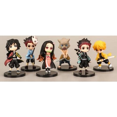 6pcs/set 6.5-7.5cm Demon Slayer Kimetsu no Yaiba Nezuko Tanjirou Zenitsu Giyuu Inosuke Q Version Figure Toys PVC Model Doll