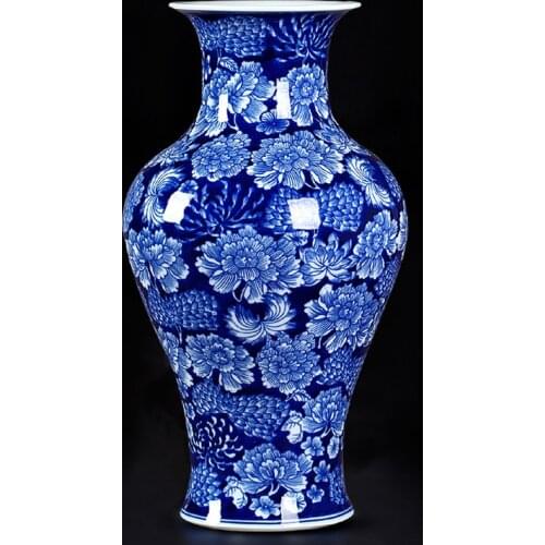 Antique Jingdezhen Glazed Blue color Kinds Flower Pattern Ceramic Vase Home Decorations Large Flower pot