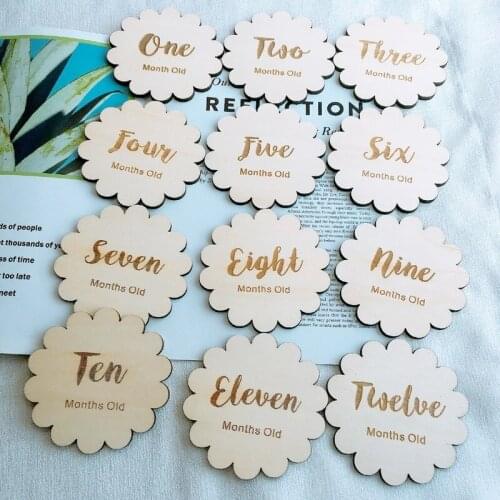 Wood Nordic Baby Birth Month Days Birthday Commemorative Milestone Card Newborn Baby Photography Wooden Blocks Milestone Cards